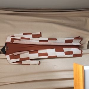 Checkered Long Cardigan - Brown and White